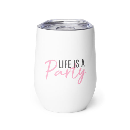 Short Tumbler "LIFE IS A PARTY" in Cotton Candy & Storm Grey on Classic White