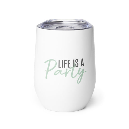 Short Tumbler "LIFE IS A PARTY" in Sour Apple & Storm Grey on Classic White