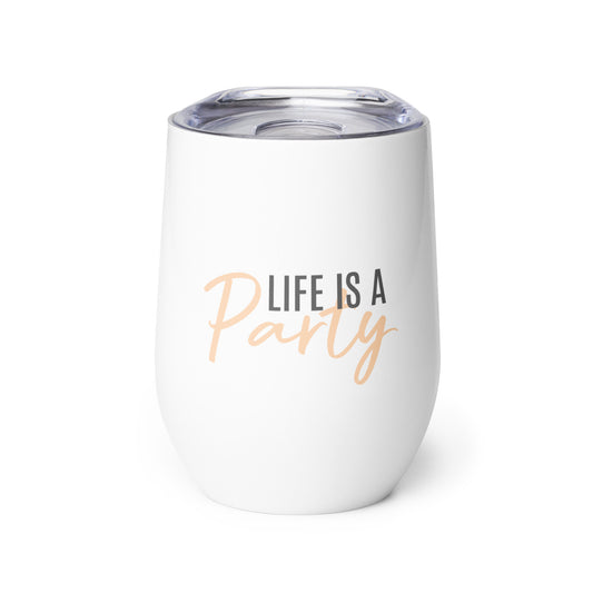 Short Tumbler "LIFE IS A PARTY" in Peach Creamsicle & Storm Grey on Classic White