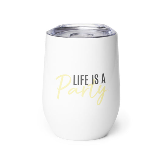 Short Tumbler "LIFE IS A PARTY" in Frozen Lemonade & Storm Grey on Classic White