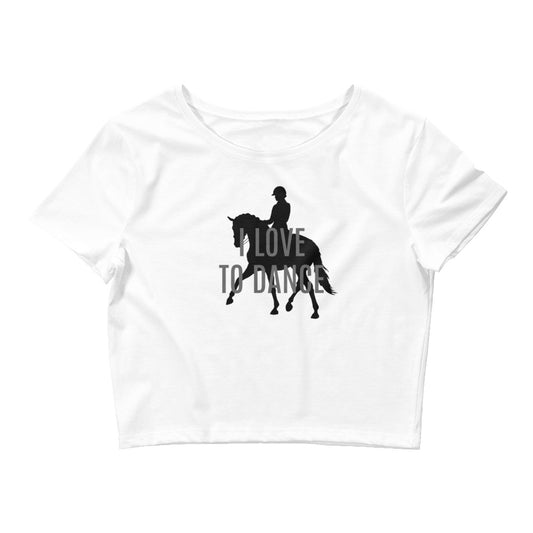 Women’s Cropped T-Shirt "I LOVE TO DANCE" Equestrian in Storm Grey & Basic Black on Classic White