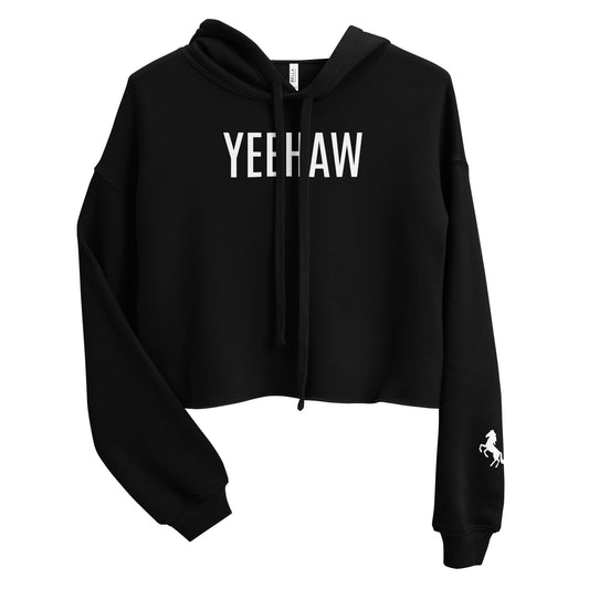 Women's Cropped Hoodie "YEEHAW" in Classic White on Basic Black or Storm Grey