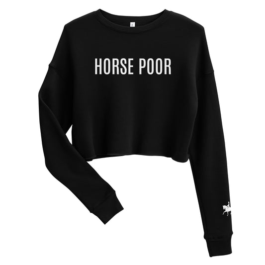 Women's Cropped Sweatshirt "HORSE POOR" in Classic White on Basic Black or French Navy