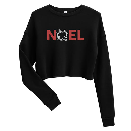 CHRISTMAS LIMITED EDITION Women's Cropped Sweatshirt "NOEL" Embroidered in Candy Cane Red & Classic White on Basic Black