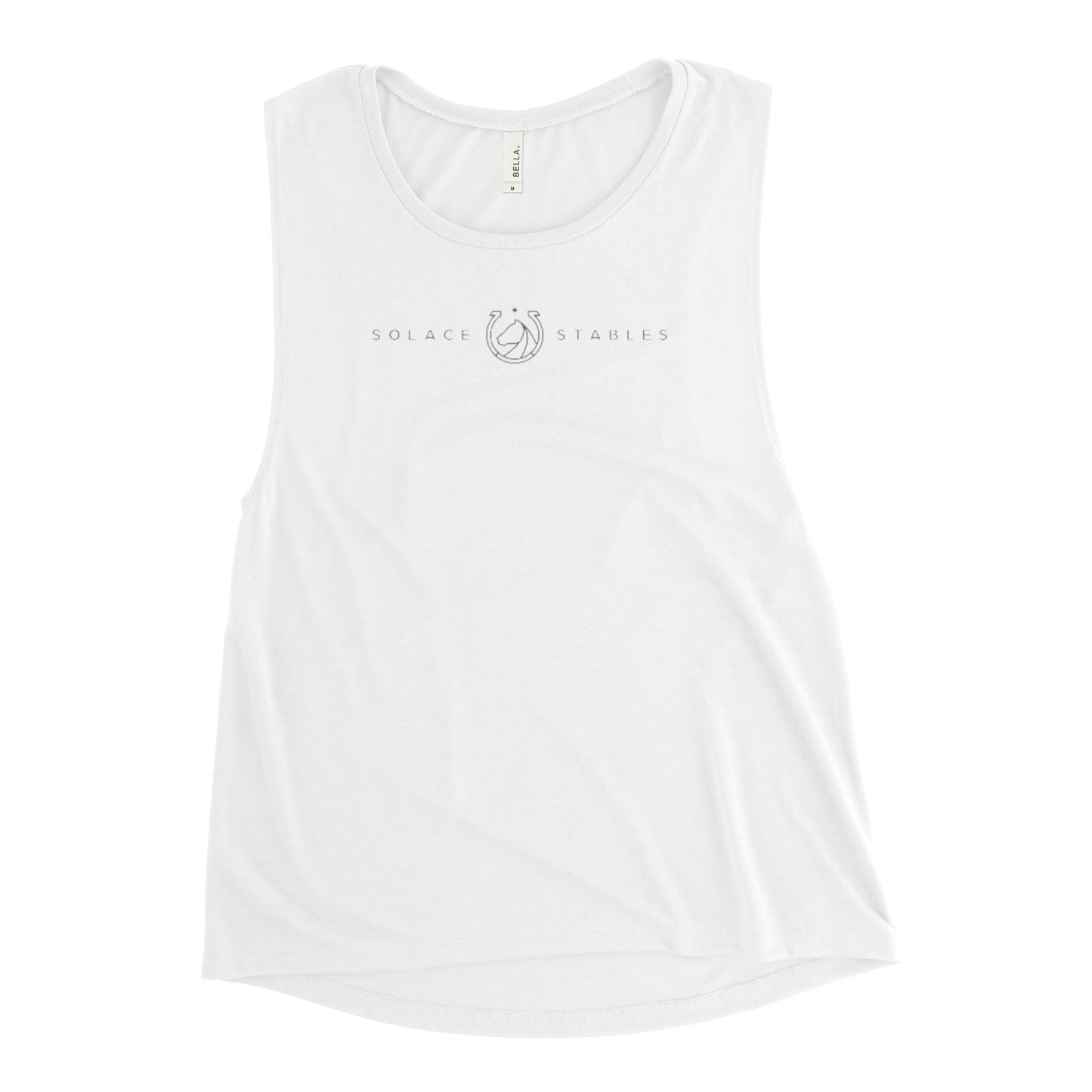Women's Muscle Tank "SOLACE STABLES" in Basic Black on Classic White