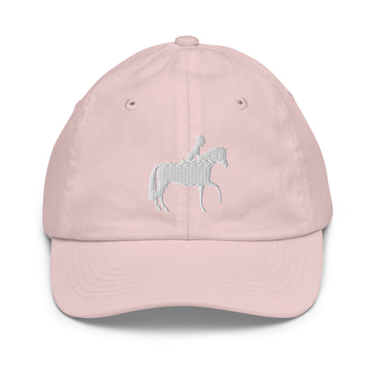 Children's & Youth Cap Embroidered Equestrian in Classic White on Light Pink or Light Blue